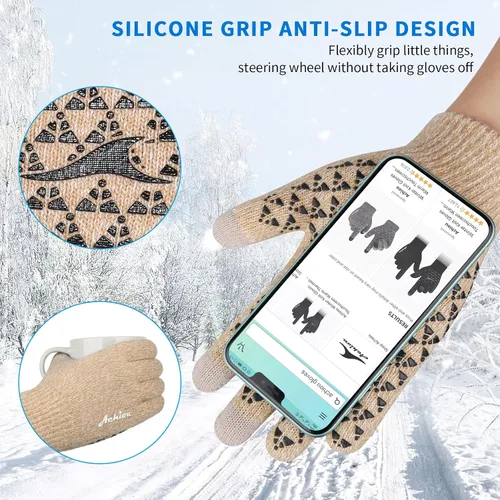 Vista 32 de Achiou Guantes de invierno para hombres y mujeres, guantes para pantalla táctil, gel de silicona antideslizante grueso mejorado, forro térmico
