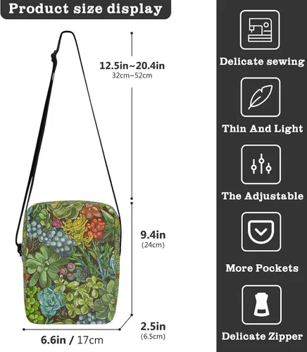 Vista 3 de Sinestour Bolsa de mensajero para plantas suculentas para mujeres y hombres, bolsa de hombro cruzada para teléfono celular, mini bolsa de mensajero