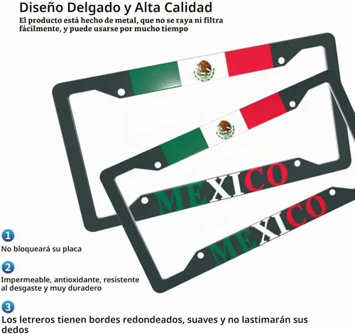 Vista 4 de Marcos de matrícula con bandera mexicana, decoración de bandera personalizada, etiquetas de automóvil, cubiertas de matrícula de metal de aluminio