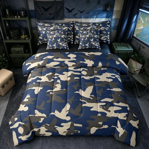 Vista 43 de Feelyou Juego de edredón botancial de camuflaje con bandera estadounidense Negro Marrón Oscuro