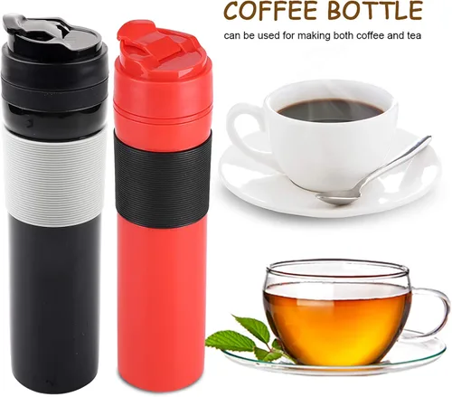 Vista 3 de Botella de café portátil de 11.8 fl oz, mini cafetera de café, cafetera de viaje, vaso de viaje. Equipado con protector contra salpicaduras, goma