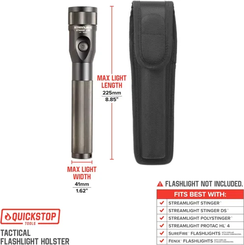 Vista 2 de Funda táctica para linternas Streamlight Stinger y similares, soporte de nailon resistente para linterna compatible con cinturón de servicio