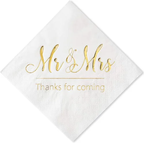 Vista 13 de Crisky Servilletas de boda Mr Mrs Bule - Servilletas doradas de postre para boda, ducha, compromiso, fiestas, 100 unidades, 3 capas