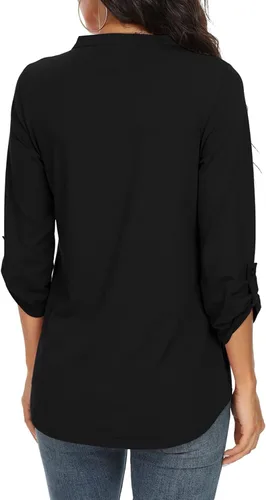 Vista 4 de NILOUFO - Blusas tipo túnica de verano para mujer con escote en V mangas 34 enrollables