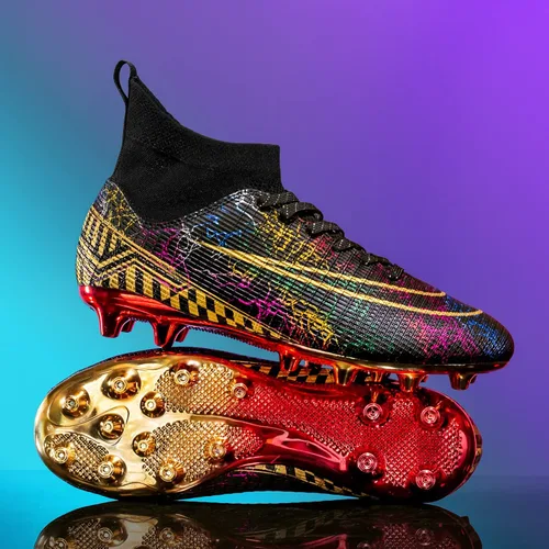 Vista 2 de Zapatos de fútbol para hombre y mujer, zapatos de fútbol con suela dorada, zapatos de fútbol para estudiantes, zapatos de entrenamiento de hierba