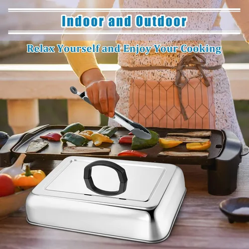 Vista 7 de HaSteeL Cubierta rectangular para untar queso, de acero inoxidable, tapa de tapa de vapor para queso, accesorios resistentes para parrilla