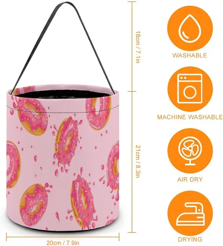 Vista 2 de Bolsas de asas con estampado de rosquillas dulces para Halloween, bolsa de regalo, cesta de caramelos, cubo portátil reutilizable