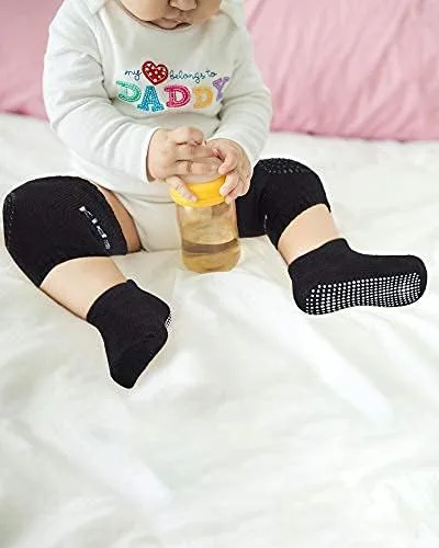 Vista 6 de Juego de 10 pares de rodilleras antideslizantes para bebés y calcetines antideslizantes para bebés, unisex para niños pequeños, calcetines