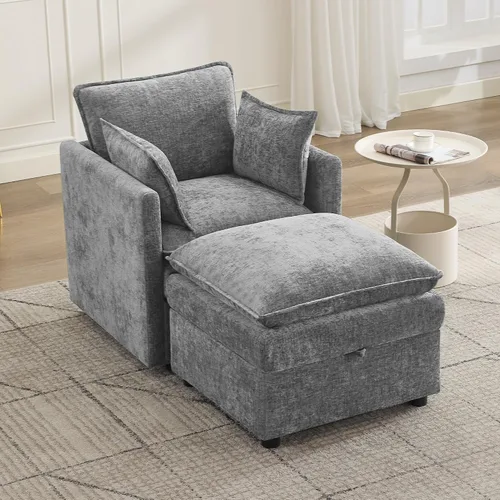 Vista 114 de Otomana cuadrada grande de 27 pulgadas con almacenamiento, reposapiés tapizado moderno con patas antideslizantes para sofá, mesa de café, sala