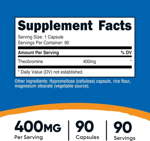 Vista 2 de Nutricost Teobromina 400 mg, 90 cápsulas vegetarianas, sin gluten, sin OMG
