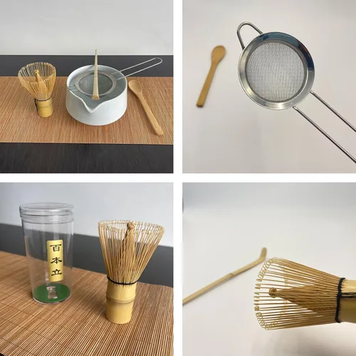 Vista 3 de Juego de batidor de matcha: juego de 4 piezas para principiantes de matcha, incluyendo un batidor de bambú tradicional, cuchara, tamiz de té