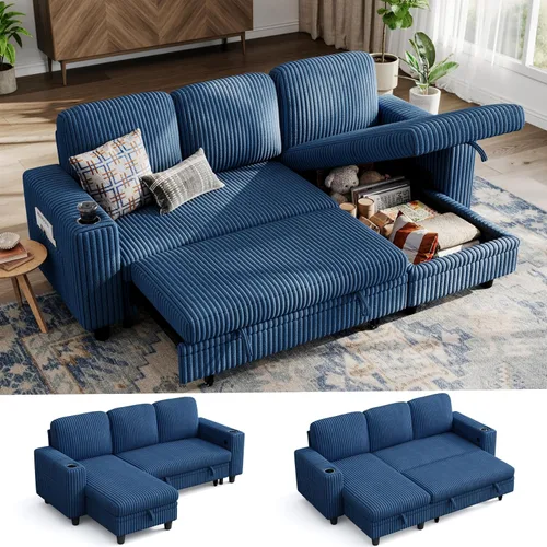 Vista 16 de LINSY HOME Sofá modular modular con cama extraíble, sofá en forma de L de 81 pulgadas (3 asientos) con diván de almacenamiento, sofá cama Beige