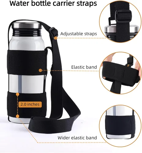 Vista 5 de Soporte universal para botella de agua con correa ajustable para el hombro para caminar en corto senderismo, soporte para botella de agua