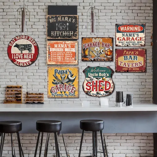 Vista 7 de Papa'S MY TOOLS MY RULES GARAGE - Letrero chic rústico estilo vintage, retro, cocina, bar, pub, cafetería, cumpleaños, día de San Valentín, día