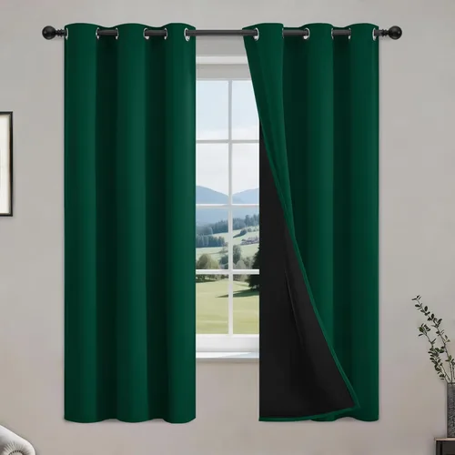 Vista 56 de COSVIYA Cortinas opacas 100% beige Biscotti para dormitorio, juego de 2 paneles de 63 pulgadas de largo, bloqueo de luz completa, aislamiento