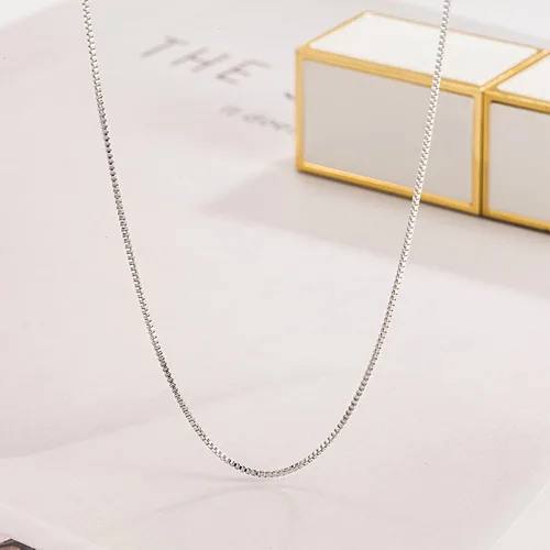 Vista 5 de Dankadi - Collar italiano de plata de ley 925 para mujer de 0.9 mm, cadena de caja, cadena rolo de 1.3 mm, cierre de garra de langosta - Cadena