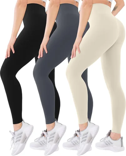Vista 16 de Blisset - Paquete de 3 leggings de cintura alta para mujer con bolsillos, pantalones suaves y activos para control de abdomen, ideales para yoga