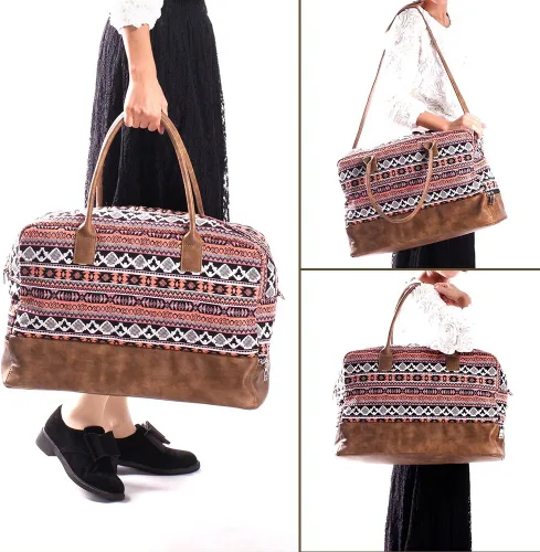 Vista 6 de MyMealivos Bolsa de lona para el fin de semana o viaje durante la noche bolsa de tela de lana gruesa con bolsa para zapatos
