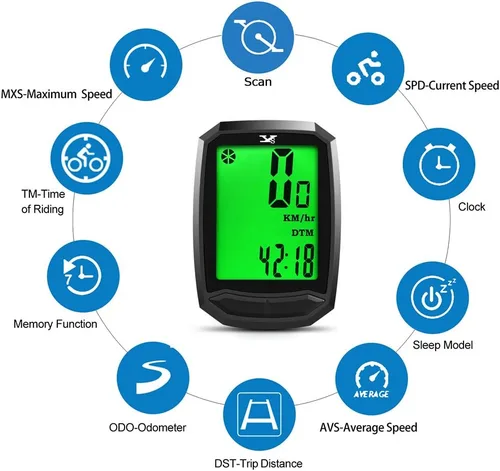 Vista 2 de Velocímetro de bicicleta impermeable e inalámbrico para bicicleta de pista, computadora para bicicleta, odómetro con pantalla LCD y múltiples