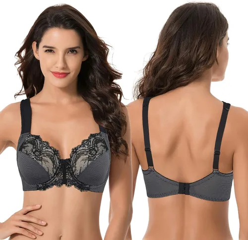 Vista 3 de Curve Muse Brasier de encaje sin forro para mujer talla grande con tirantes de cojín 2 unidades Variado
