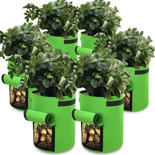 Vista 11 de Gardzen Paquete de 6 bolsas de cultivo de verduras sin BPA de 10 galones con solapa de acceso y asas, adecuadas para plantar papas, taro