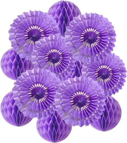 Vista 22 de 12 piezas de bolas de panal de 6 pulgadas y 8 pulgadas, abanicos de papel de seda, abanicos de bolas de panal para fiestas, decoraciones de pared