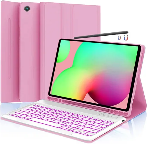 Vista 23 de Funda para teclado para Samsung Galaxy Tab S6 Lite de 10.4" 2024 2022/2020 (SM-P610/P613/P615/P619), Funda para teclado retroiluminada desmontable
