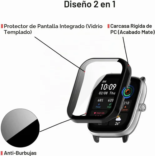 Vista 3 de E ECSEM Paquete de 2 protectores de pantalla compatibles con Amazfit GTS 4 Mini, pantalla de vidrio templado + fundas protectoras de policarbonato