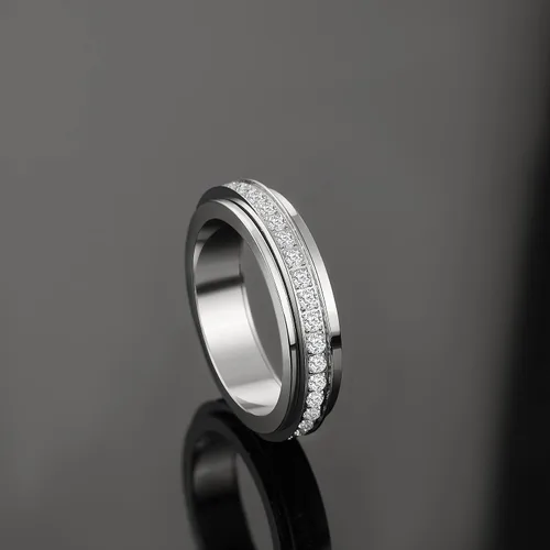 Vista 6 de TOSGMY Titanium Stainless Steel Spinner Rings Cubic Zirconia Stones Anxiety Rings Fidget Band Rings for Women Men Relieving Anxiety Wedding Promise