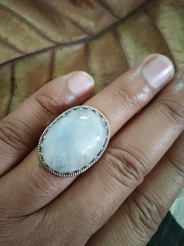 Vista 4 de Anillo de piedra lunar arco iris, anillo de plata de ley 925, anillo seguro, regalo del día de la madre, estilo vintage, joyería exquisita, joyería
