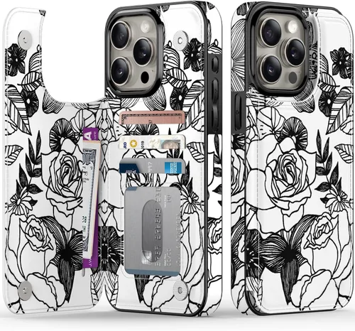 Vista 97 de FUNMIKO Funda tipo cartera para iPhone 15 con tarjetero + clip para efectivo, bloqueo RFID, protección contra caídas de grado militar y obras