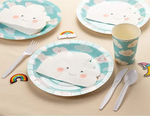 Vista 2 de Servilletas de papel con forma de nube blanca para baby shower (6.3 x 5.1 pulgadas, 50 unidades)