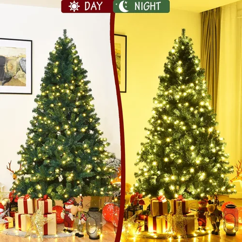 Vista 7 de ERGOMASTER - Árbol artificial de Navidad preiluminado de 7 pies con luces, árbol de Navidad falso verde con 1096 puntas de rama con bisagras, 300