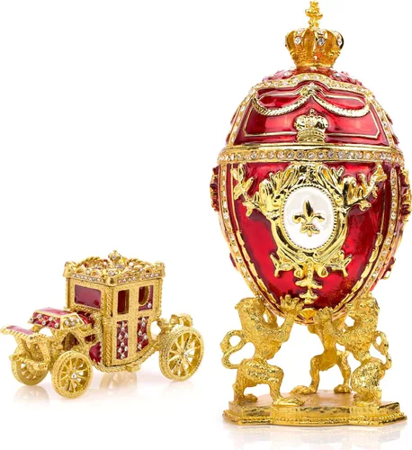 Vista 12 de Réplica decorativa de huevo de Pascua ruso extra grande de 6.6 pulgadas, pintada a mano, caja de joyería y baratijas para la mejor decoración