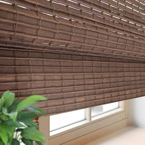 Vista 15 de Persianas de Bambú Opacas sin Cordón para Ventanas, Persianas Romanas de Filtrado de Luz con Cenefa de 6 Pulgadas de Alto, con Forro Oscurecedor