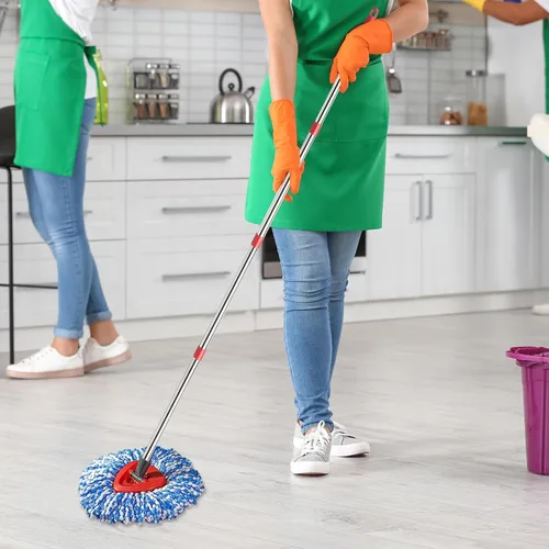 Vista 6 de Juego de trapeador giratorio compatible con el sistema O Cedar Rinse Clean de 2 tanques, incluye 2 cabezales de repuesto azules, 1 base, 1 mango