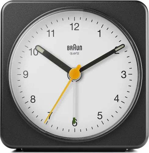 Vista 12 de Braun Reloj despertador analógico clásico con repetición y luz, movimiento de barrido de cuarzo silencioso, alarma de pitido Crescendo en blanco