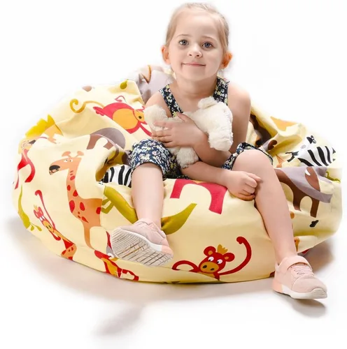 Vista 21 de YuppieLife Funda para puf de almacenamiento para niños (sin relleno), organizador de juguetes, sofá con asa de transporte, disponible para niños