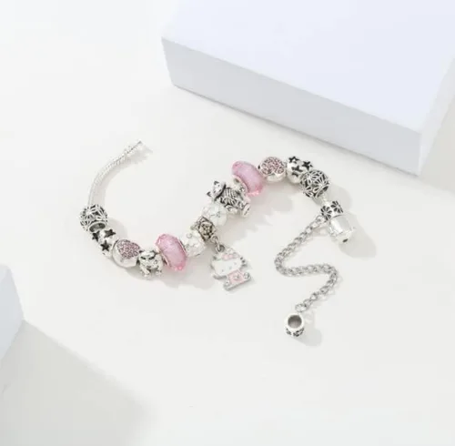 Vista 4 de Vnsport Hello Kitty Charms Pulsera DIY Joyería de Moda VN01, Plata, Aleación.