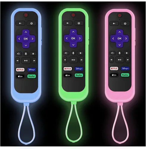 Vista 12 de Juego de 3 fundas para controles remotos Westinghouse Roku TV Onn Roku TCL Hisense Roku Funda protectora de silicona universal para Roku Remote