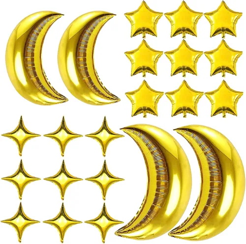 Vista 9 de Kit de Globos de Papel Aluminio con Estrella Dorada - Paquete de 6 Globos de Cono y Punta de Explosión Estelar de 12 Puntos con 10 Piezas