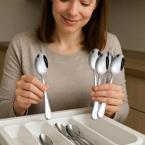 Vista 4 de HANSGO Cucharas de acero inoxidable, 6 cucharas de cena, cubiertos de 6.7 pulgadas