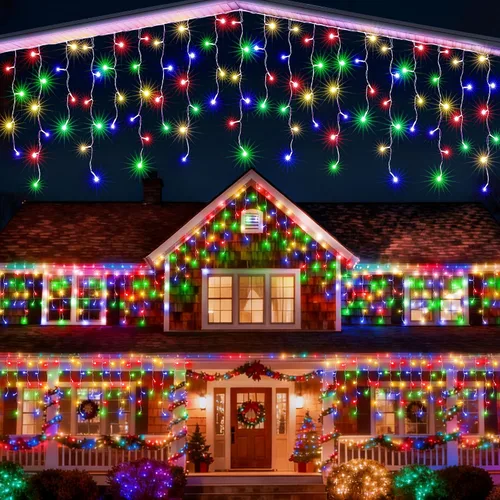Vista 8 de Joomer Luces de carámbano de Navidad – Cadena de luces de 19 pies para exteriores impermeable, 8 modos de temporizador, conectable, tira de luces