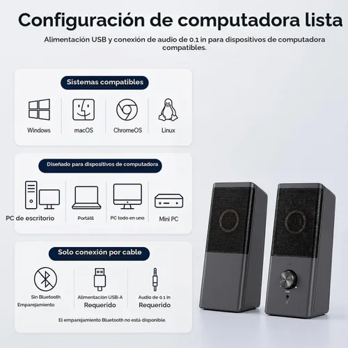 Vista 7 de ROSON Altavoz de computadora, altavoz de tamaño compacto con conector para auriculares, graves mejorados y control de volumen, altavoces multimedia