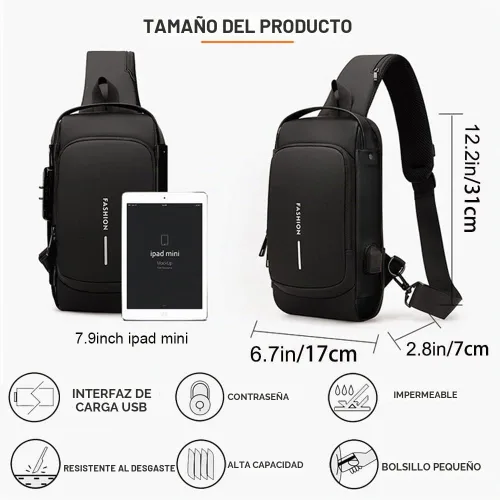 Vista 2 de HOXSURY Sling Mochila USB Impermeable Pecho Daypack Casual Bolso de hombro (negro)
