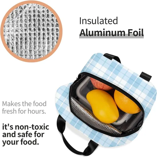 Vista 6 de Miaoquhe Lunch Box for Women Men Blue Plaid Checkered Insulated Lunch Bag for Teen Girls Adults Gingham Cute Preppy Reusable Portable Lunchbox