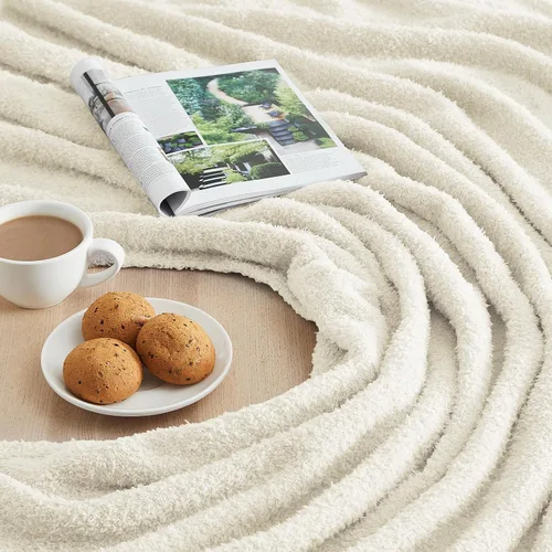 Vista 8 de CYMULA Manta de Punto Súper Suave Tamaño Throw Beige - Ligera Afelpada Esponjosa Mullida Cálida Acogedora Mantas y Throws para Sofá Cama Uso