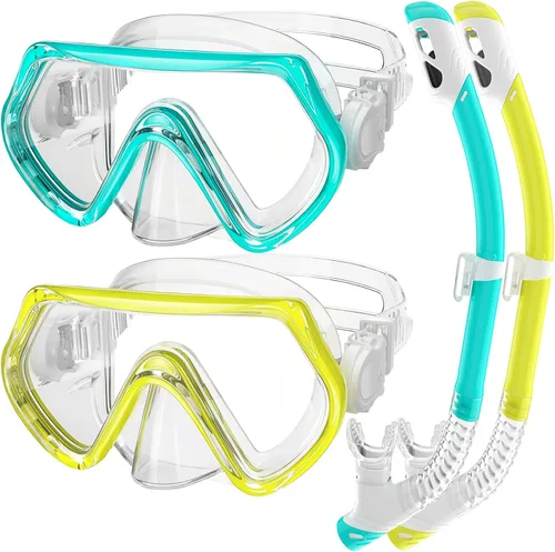 Vista 9 de 2 juegos de equipo de esnórquel para niños de 3 a 14 años, antivaho 180° Clear View Dry Top Snorkel Set, máscara de natación con cubierta nasal