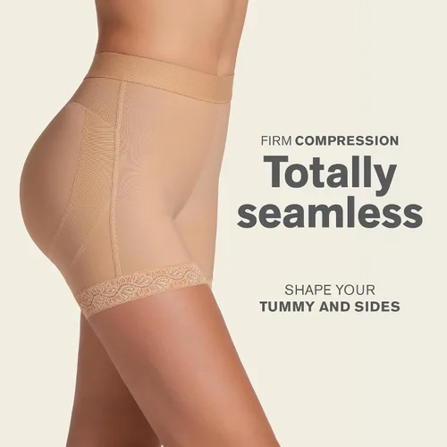 Vista 2 de Leonisa Pantalones cortos moldeadores de tiro medio para mujer, con control de abdomen