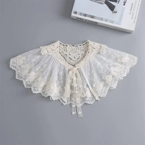 Vista 3 de DNLKWGO Elegante cuello falso de encaje hueco mini chal para mujer, collar decorativo para vestido